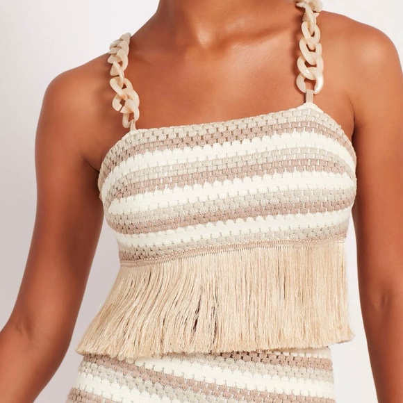 PatBO Beige and White Striped crochet top and skirt set - Picture 2 of 8